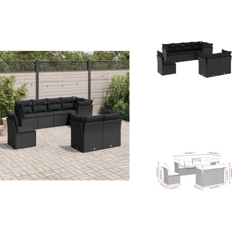 8-tlg. Garten-Sofagarnitur mit Kissen Schwarz Poly Rattan - Gartensofas - Outdoor Möbel - Lounge Set - Gartenlounge - Rattan Sofa (1/3)