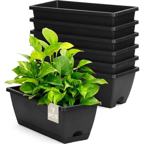 7 Jardinières de Fenêtre, 43 cm Jardinière Rectangulaire à Drainage, Bac à Fleurs Plastique pour Appui de Fenêtre Balcon Terrasse, Noir (1/5)