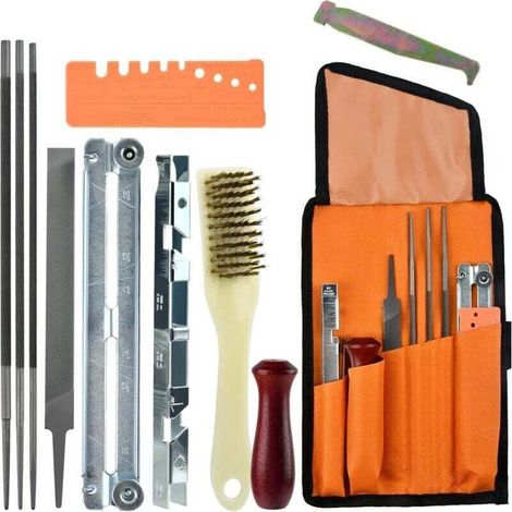 Affuteuse de Chaine Tronconneuse Kit 11 Pcs OctBird Kit Affutage Chaine Tronçonneuse Kit de Limes d'affûtage pour Tronçonneuse avec Jauge de Profondeur, Pochette, Affûtage pour Chaîne de Tronçonneuse (1/4)