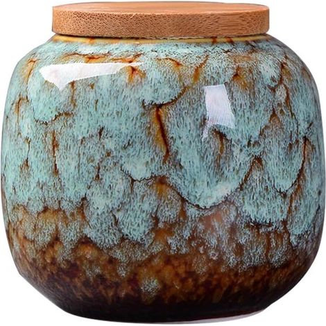 Barattolo in ceramica Dailygoods, contenitore ermetico per tè, erbe aromatiche e tè con coperchio in bambù naturale: il regalo perfetto per ogni occasione. (1/5)