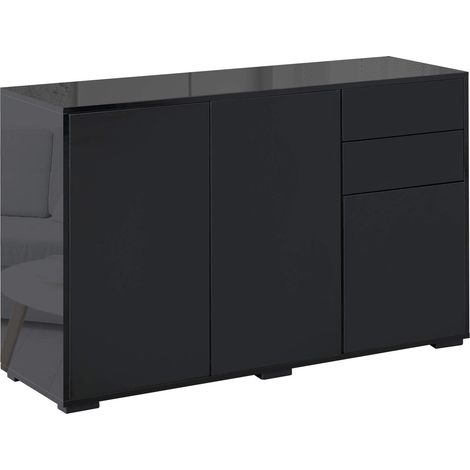 Buffet Meuble de Rangement 2 Tiroirs Coulissants 117x36x74cm Noir (1/5)