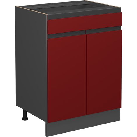 Mobiletto base per cucina R-Line, Rosso, 60 cm Forma a J, con cassetto, senza piano di lavoro, Vicco