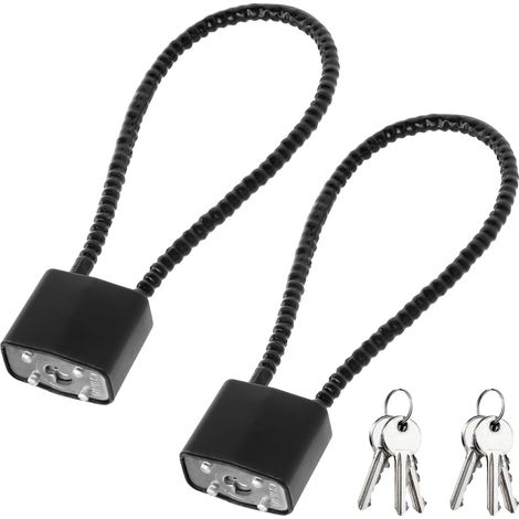 Lot de 2 Cadenas à Clé, Cadenas Long à Câble 28 cm Noir, Serrure Identique, Cadenas Valise Avion, Cadenas Casier pour Bagages, Casques de Vélo, Sacs et Casiers (1/5)