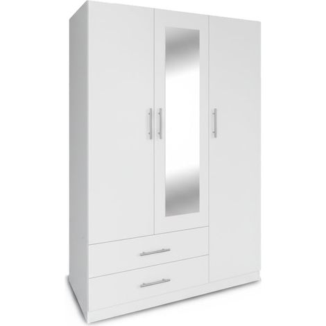Armario de Dormitorio 3 Puertas W, con Espejo, Blanco
