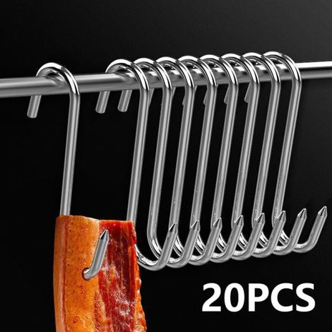 20 crochets à viande en forme de S de 13 cm, robustes, en acier inoxydable, pour boucher (1/5)
