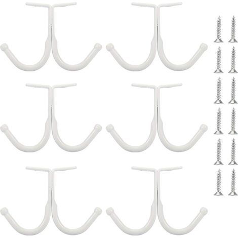 Set aus 6 Haken und Doppelzweigen - Kleiderbügelhaken für unter dem Regal, Badezimmer-Handtuchhalter (weiß) (1/5)