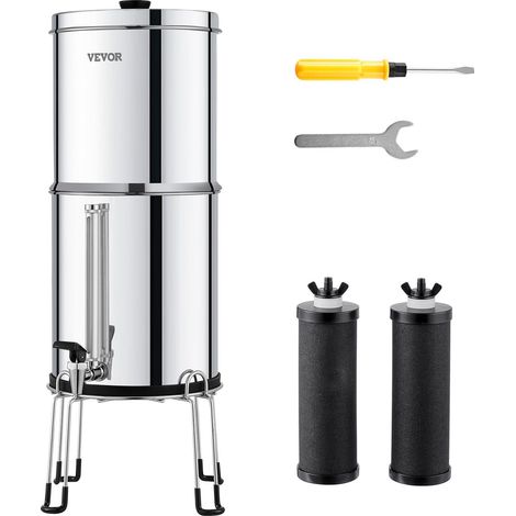 Système de filtration d'eau gravitaire acier inoxydable 304, réduit le plomb et jusqu'à 99% du chlore avec 2 filtres carbone (1/5)