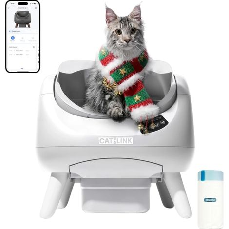 Litière autonettoyante Catlink Open-X pour chats – Système de nettoyage automatique – Bac de 12L – Compatible avec litière minérale et soja