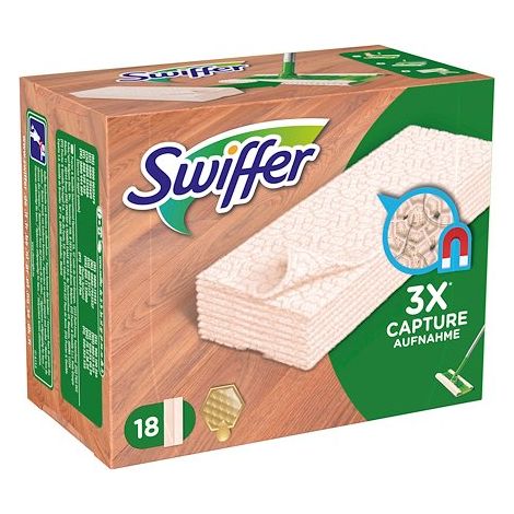 Lingettes de nettoyage Swiffer wood & parquet effet électrostatique cire d'abeille (1/5)