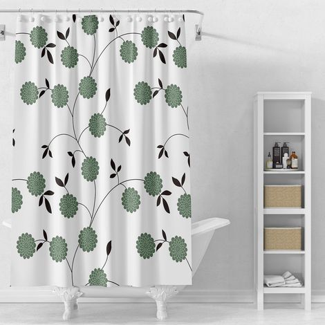 Rideau de douche imperméable et résistant à la moisissure 180 x 200 cm, motif floral vert, avec œillets, résistant à la moisissure et à l'eau, idéal p (1/5)