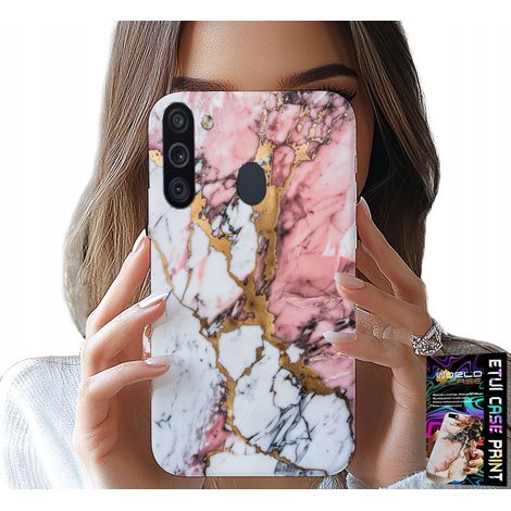 Custodia per Samsung Galaxy A21 - effetto marmo rosa e bianco, con motivi a pietra (1/5)