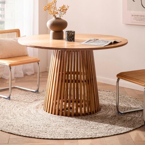 Table repas ronde 120x77 cm en bois d'acacia massif naturel (1/5)