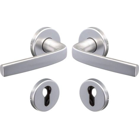 Set de Poignée de Porte sur Rosaces Ø 52 mm - Version Clé I pour Porte d’Entrée, Cave, Bureau, Garage - en Aluminium Résistant - Finition Argent (1/5)