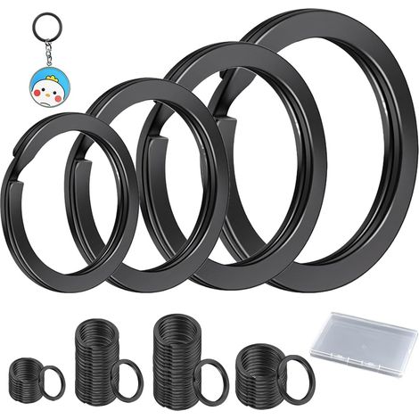 60 llaveros de 20 mm/25 mm/30 mm/35 mm, negros, planos, con borde redondeado, para todo tipo de llaves, bricolaje y manualidades. (1/5)