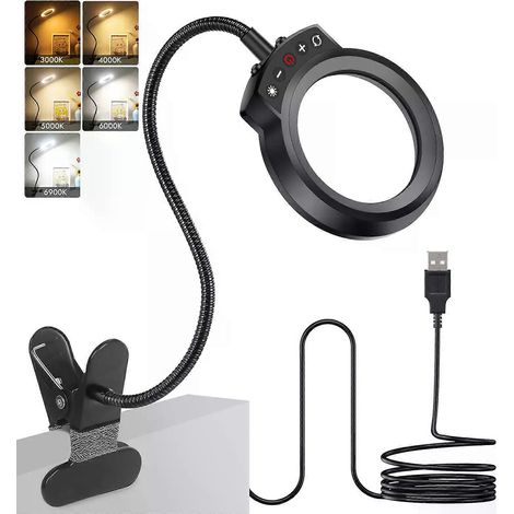 Loupe grossissante 5x avec lampe LED 5 couleurs à col de cygne pour soudure, réparation et travaux de précision. (1/5)