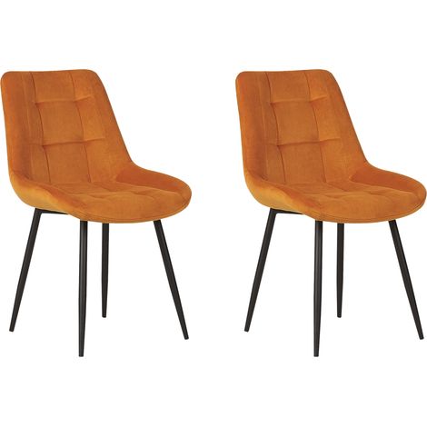 Conjunto de 2 sillas de comedor en terciopelo naranja con patas de hierro con recubrimiento de polvo negras estilo moderno Melrose (1/5)