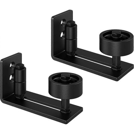 2 rails de sol pour porte de grange coulissante, rails de support muraux réglables, roulettes anti-rayures, fond plat, panneau de porte de grange noir non rainuré (1/5)