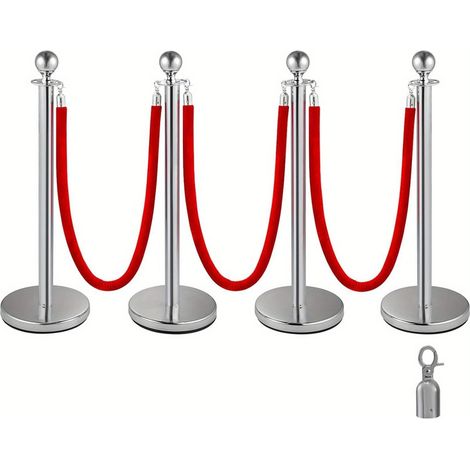 4er-Set Absperrständer mit Samtseilen 1,5 m Rot für Partys und Veranstaltungen (1/5)