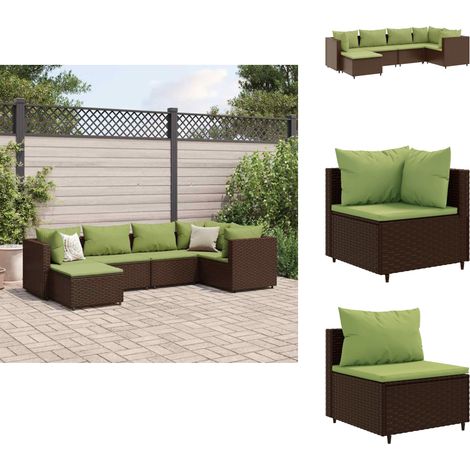 6-tlg. Garten-Lounge-Set mit Kissen Braun Poly Rattan - Gartengeset - Lounge Set - Gartenmöbel - Outdoor Möbel - PE-Rattan (1/5)