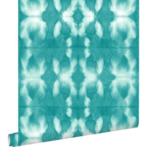 papier peint motif shibori tie-dye turquoise intense  - ESTAhome