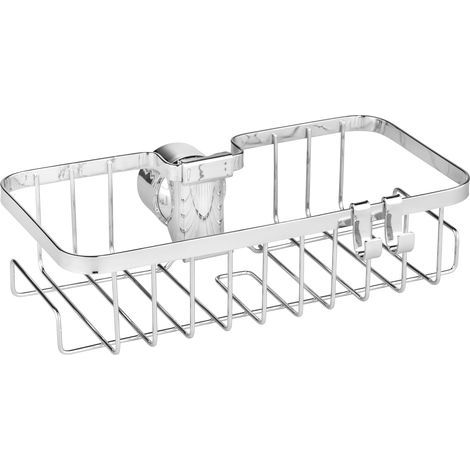 Floresta Rectangular Shower Caddy, Stainless Steel Basket, No Drilling Required for Convenient Storage, Metal Shower Accessories, Dimensions (W x H x D): 24 x 6.2 x 14 cm, Glossy Silver (1/4)