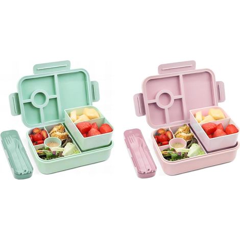Bugucat Lunchbox Kinder 1300ML 2Set Bento Box Brotdose mit 5 Fächern Besteckset (1/5)