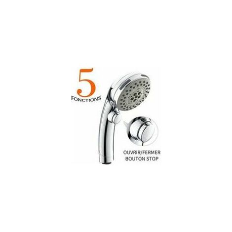 Cisea Pommeau de Douche Chromé avec Bouton Stop Douchette à Main 5 Jets au Choix Pomme de Douche Picots Anticalaire zhuoxuan (1/5)
