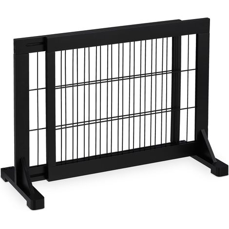 Relaxdays Barrera Seguridad Niños y Perros, Valla Protectora Puerta o Escalera, sin Taladrar, 56 x 70-115cm, Negra (1/5)