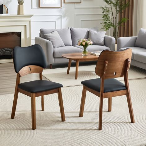 Lot de 2 chaises de salle à manger, dossier en forme de papillon, chaises en bois, assise rembourrée, noir (1/5)