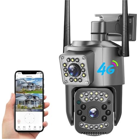 Caméra de sécurité à Domicile 4G Carte Sim caméra 4K 8MP Double Objectif extérieur PTZ IP caméra Intelligente Vision Nocturne Protection de sécurité sans Fil CCTV dôme Camara(8MP 4G Cam) (1/5)