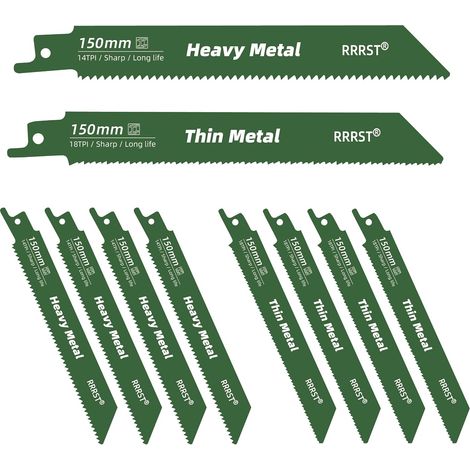 10 x 150 mm Sabre Saw Blade Metal, 5 x 14TPI for Heavy Metal Cutting, 5 x 18TPI for Thin Metal Cutting, Easy and Durable (1/5)