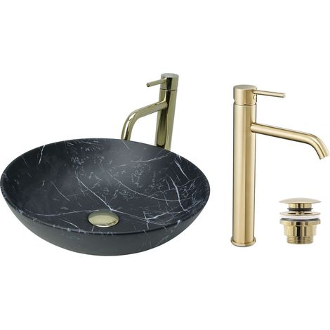 GTM Design Aufsatzwaschbecken 40 cm Matt Set mit Waschtischbatterie und Stopfen - Aufsatzwaschbecken Oval für Badezimmer - Modernes Waschbecken ohne Hahnloch - Waschbecken mit Armature (1/5)
