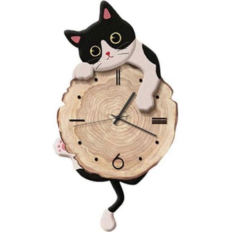 Horloge murale chat amusante, horloge à pendule élégante et mignonne, objet décoratif à suspendre pour la chambre à coucher et la chambre d'enfant, cadeau de décoration intérieure B (1/5)
