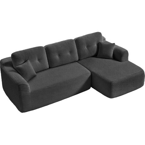 Vasagle – Canapé d'angle modulable 3 places – Grande méridienne droite – Revêtement en velours côtelé – Confort profond – 150 x 244 x 73 cm – Gris