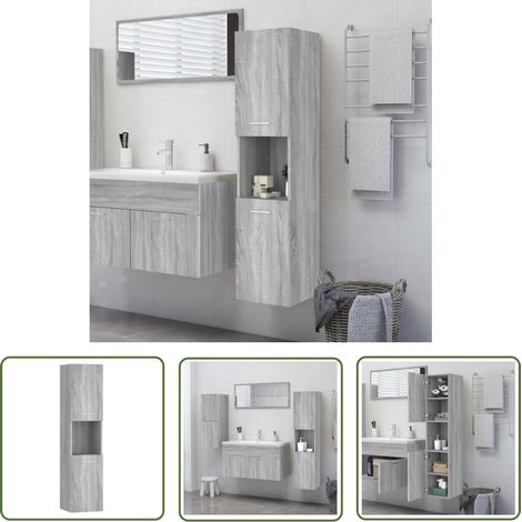 The Living Store Armoire de bain Sonoma gris 30x30x130 cm Bois d'ingénierie - Armoire De Salle De Bain - Meuble Salle De Bain - Rangement Salle De Bain - Armoire Rangement - Design Moderne (1/5)