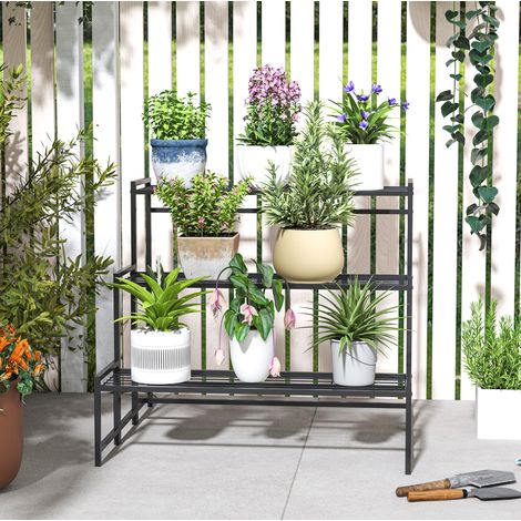 Scaffale portapiante a 3 livelli in metallo, 75 x 70 x 66 cm, nero HAVRYA (1/5)