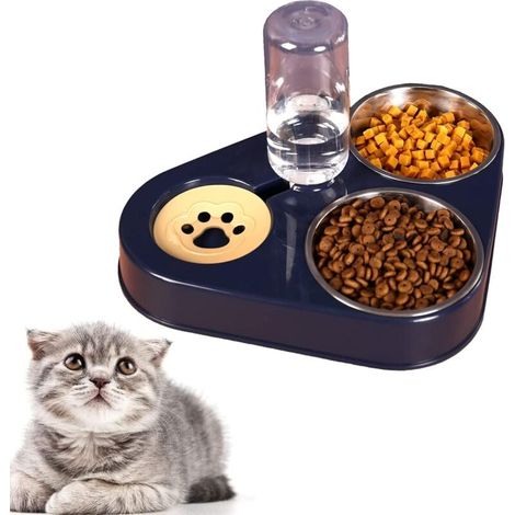 [NEVER USED] Double Raised Cat and Dog Bowl, Cat Bowl, 3-in-1 Pet Bowl with Automatic Water Storage, Stainless Steel Pet Bowl for Cats and Puppies (Blue) (1/4)