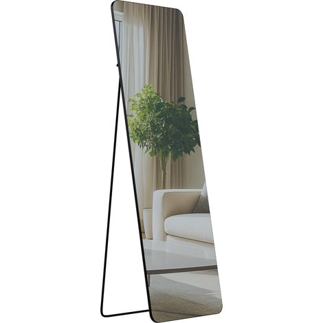Specchio a figura intera da appoggio o da parete con cornice in metallo nero opaco design elegante 160x50 cm 100008488