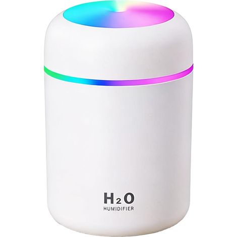 Petit humidificateur à brume fraîche blanche avec lumières colorées, portable, parfait pour les chambres, les bureaux, les plantes, les voyages et les voitures (1/5)