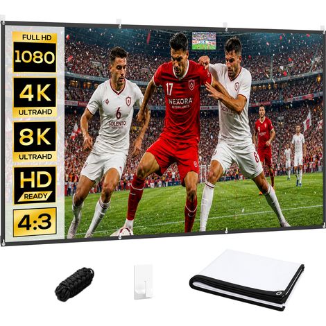 HOMCOM pantalla de proyector manual 100 pulgadas, pantalla de proyección, formato 16:9, HD 4K/8K, lavable, para interior y exterior, blanco