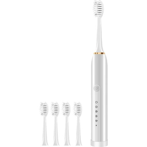 Brosse à dents électrique, brosse à dents électrique avec 4 têtes de brosse, 6 modes de nettoyage, minuterie intelligente à 20 vitesses, brosse à dents électrique étanche IPX7, blanche-AquaForge (1/5)