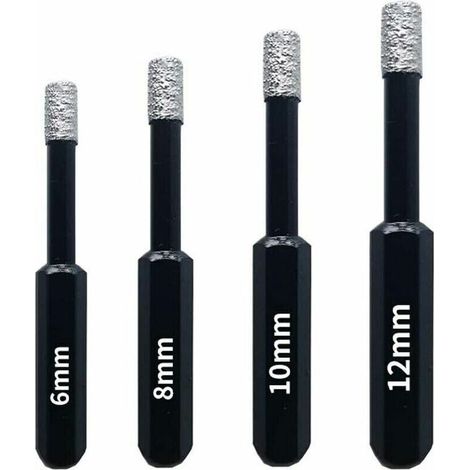 Coffret 4 Forets Diamant Pour Carrelage, Céramique, Grès Cérame, Tuiles, Verre, Pierre. Professionnelles Mèches Diamantées Scies-Cloches - 6Mm 8Mm 10Mm 12Mm