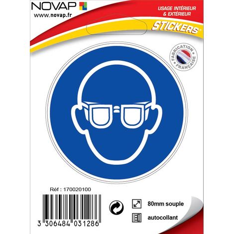 Panneau Obligation porter des lunettes de sécurité - Vinyle adhésif Ø80mm - 4031286
