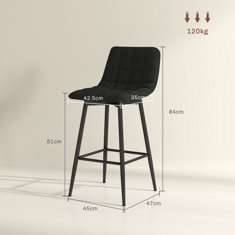 Tabourets de cuisine de style scandinave, lot de 2, tissu aspect velours et métal, 45 x 47 x 84 cm, noir (1/5)