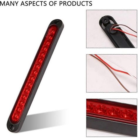 Barre lumineuse étanche de 10 pouces pour camions et remorques de camping-cars, avec 15 feux de freinage rouges à DEL. (1/5)