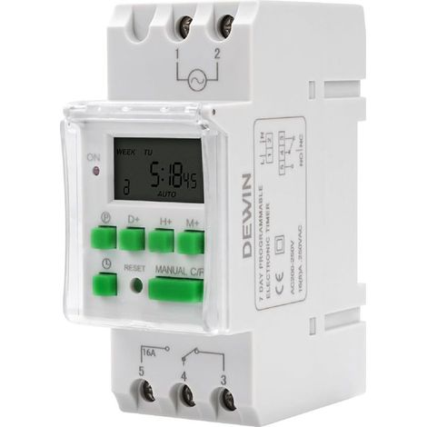 Minuterie Numérique for Rail DIN, Horloge Modulaire Minuterie électronique Hebdomadaire Programmable AC 230V 16 Programmes Marche/arrêt (1/5)
