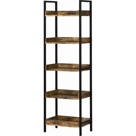 Industrielles 5-stöckiges Regal aus Holz und Metall, 48 x 30 x 155 cm, rustikales Braun