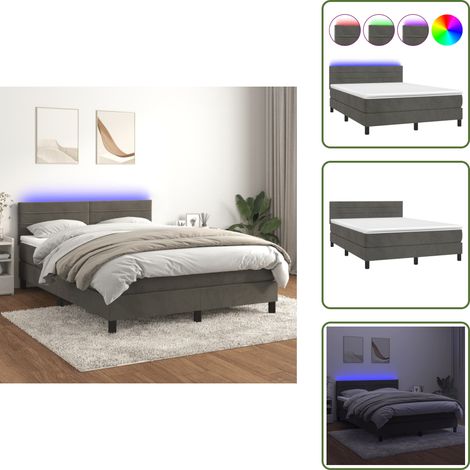 Sommier à lattes de lit avec matelas LED Gris foncé 140x190 cm - Lit Capitonné - Lit Design - Lit Avec Éclairage Led - Matelas À Ressorts Ensachés - Tête De Lit Ajustable (1/5)