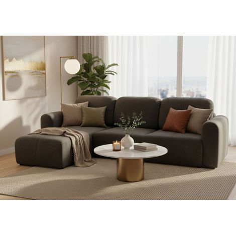 Ecksofa mit Schlaffunktion BRUSK Sofa in Stoff Kronos Dunkelgrau Ottomane Links (1/5)