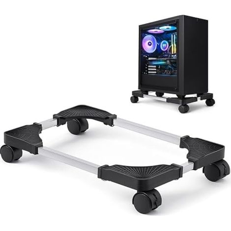 Support de processeur mobile en aluminium pour PC : support tour PC – Chariot pour ordinateur, support d'ordinateur avec roulettes (noir 2) (1/5)